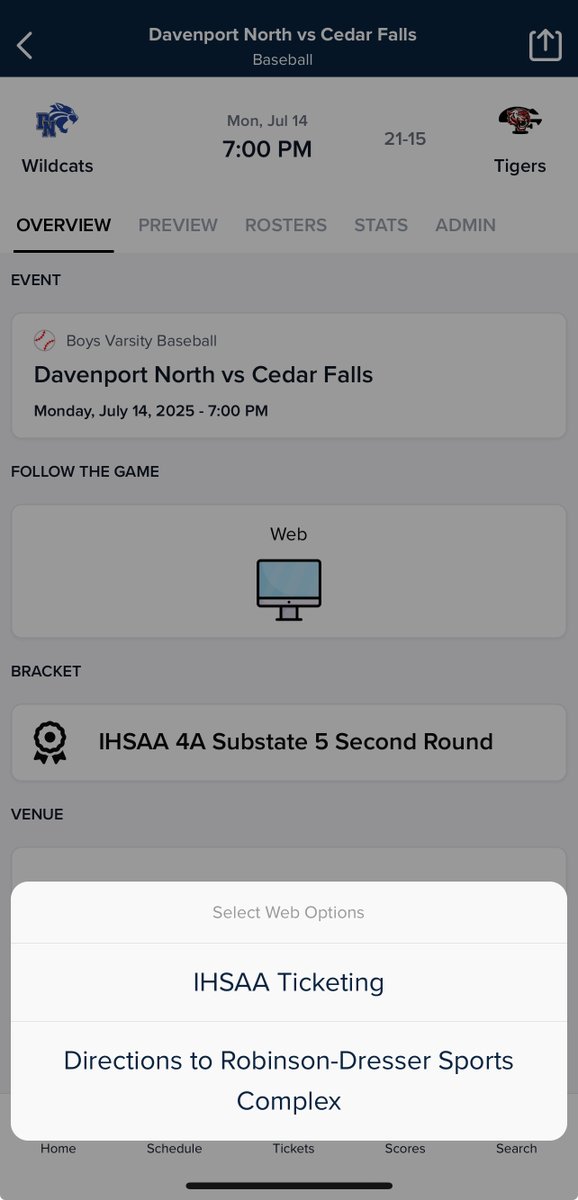 CFHS Athletics and Activities (@cfhsgotigers) on Twitter photo <a href="/cfbaseball20/">Cedar Falls High School Baseball</a> <a href="/DNorthBaseball/">Dav. North Baseball</a> - We've loaded details into <a href="/Bound_IA/">Bound Iowa</a> for Monday nights game!
Tickets: iahsaa.org/tickets/
Location: Robinson-Dresser Sports Complex at 3626 W 12st, CF <a href="/cfbaseball20/">Cedar Falls High School Baseball</a> <a href="/DNorthBaseball/">Dav. North Baseball</a> - We've loaded details into <a href="/Bound_IA/">Bound Iowa</a> for Monday nights game!
Tickets: iahsaa.org/tickets/
Location: Robinson-Dresser Sports Complex at 3626 W 12st, CF