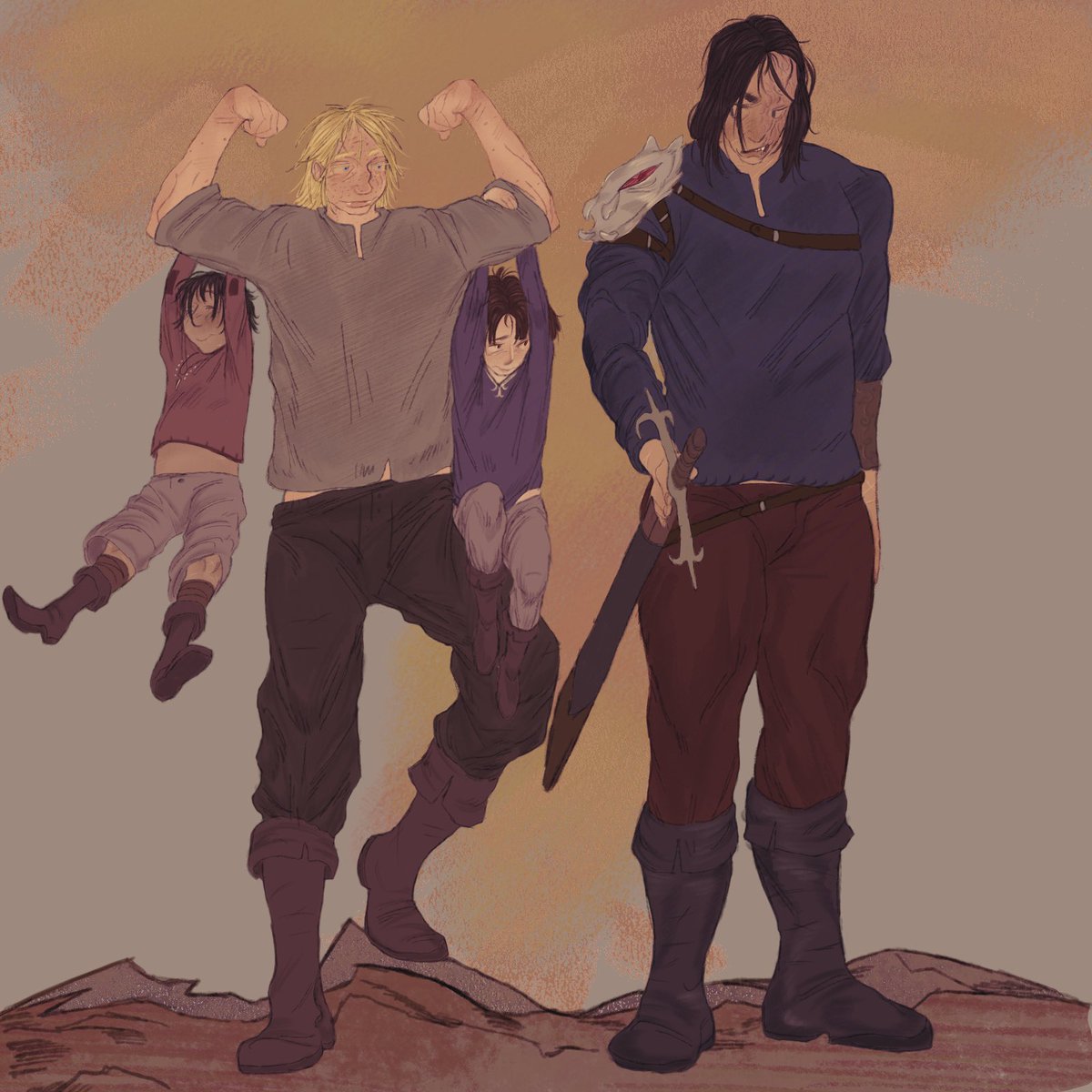 BoinkBoink57381's tweet image. Brienne weightlifting using Arya and podrick
And hounds there too