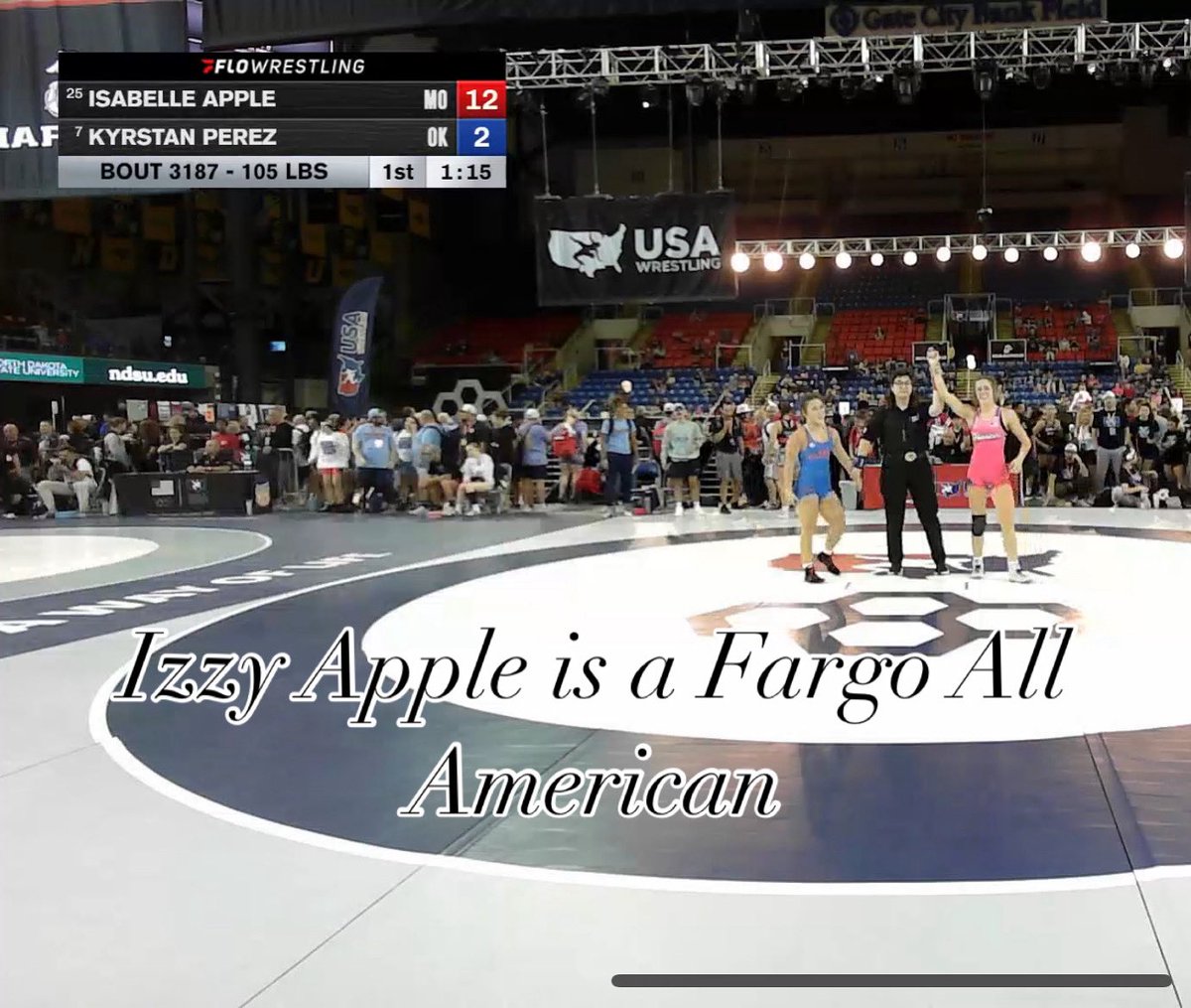 Isabelle Apple becomes the first Howell North female wrestler to All American at Fargo. Still wrestling on the backside <a href="/FHNtoday/">FHNtoday</a> <a href="/missouriwrestle/">Missouri Wrestling</a>