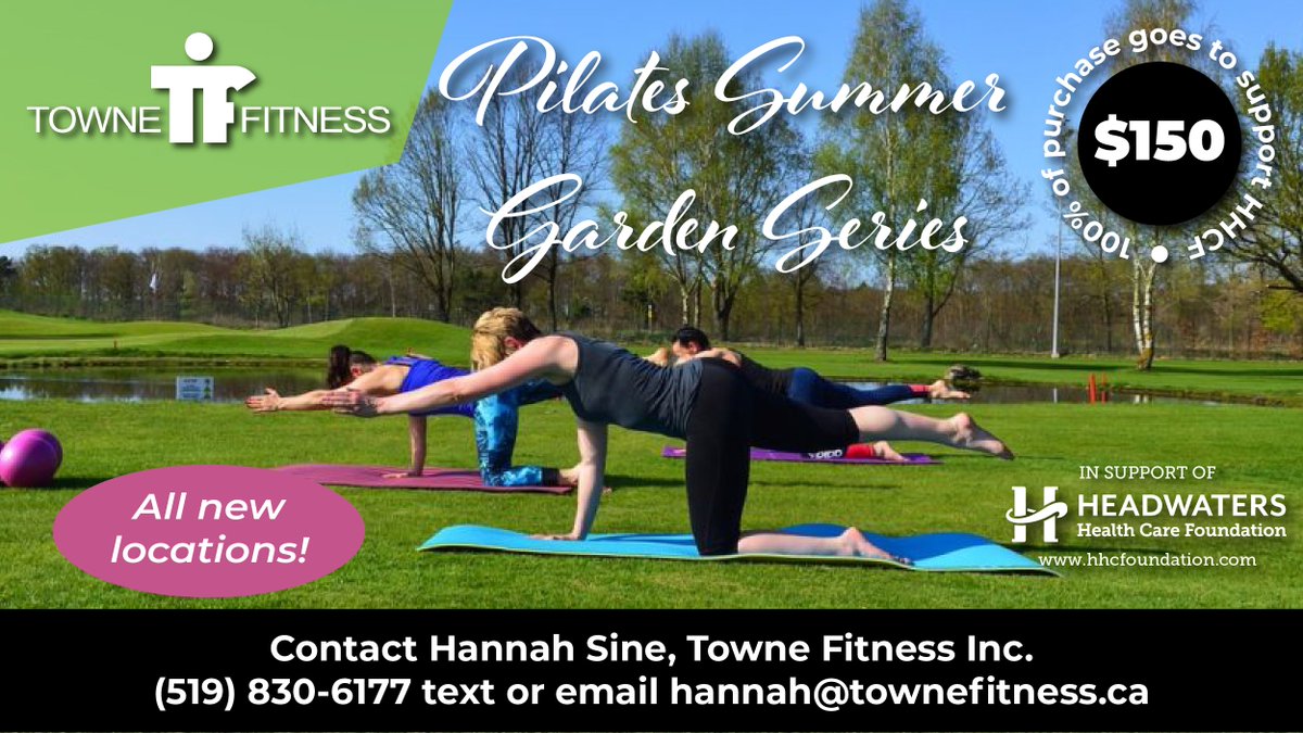 🌸 Breathe in, stretch out, and give back! 🌿

We’re thrilled to share that Towne Fitness is hosting a Pilates Summer Garden Series in support of Headwaters Health Care Foundation!

To register, contact Hannah Sine at Towne Fitness:
📲 (519) 830-6177 or 📧 hannah@townefitness.ca