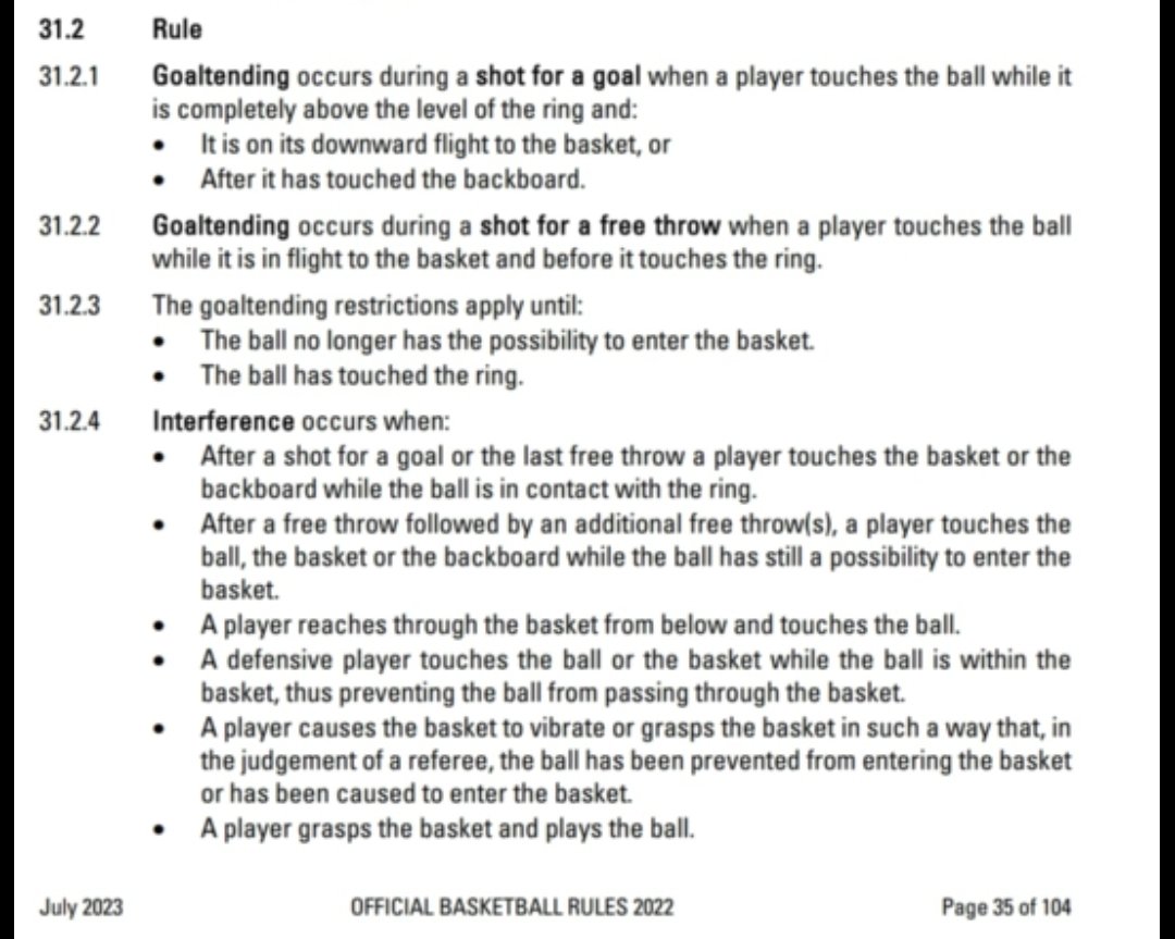 In the fallout of a controversial Game 1 of the #PBAFinals between SMB and TNT, here is the official Fiba rules for goaltending &amp; basket interference.