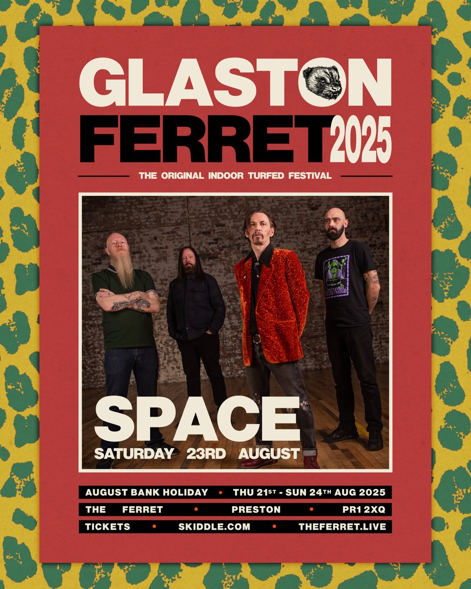 FerretPreston's tweet image. Your Saturday night headliners for #GLASTONFERRET 2025 are the absolutely stellar SPACE!
Liverpool's Britpop icons have sold over 5 million records worldwide. Also a fantastic live band, as the sold out crowd from their last visit to The Ferret will confirm. Tickets on Skiddle.
