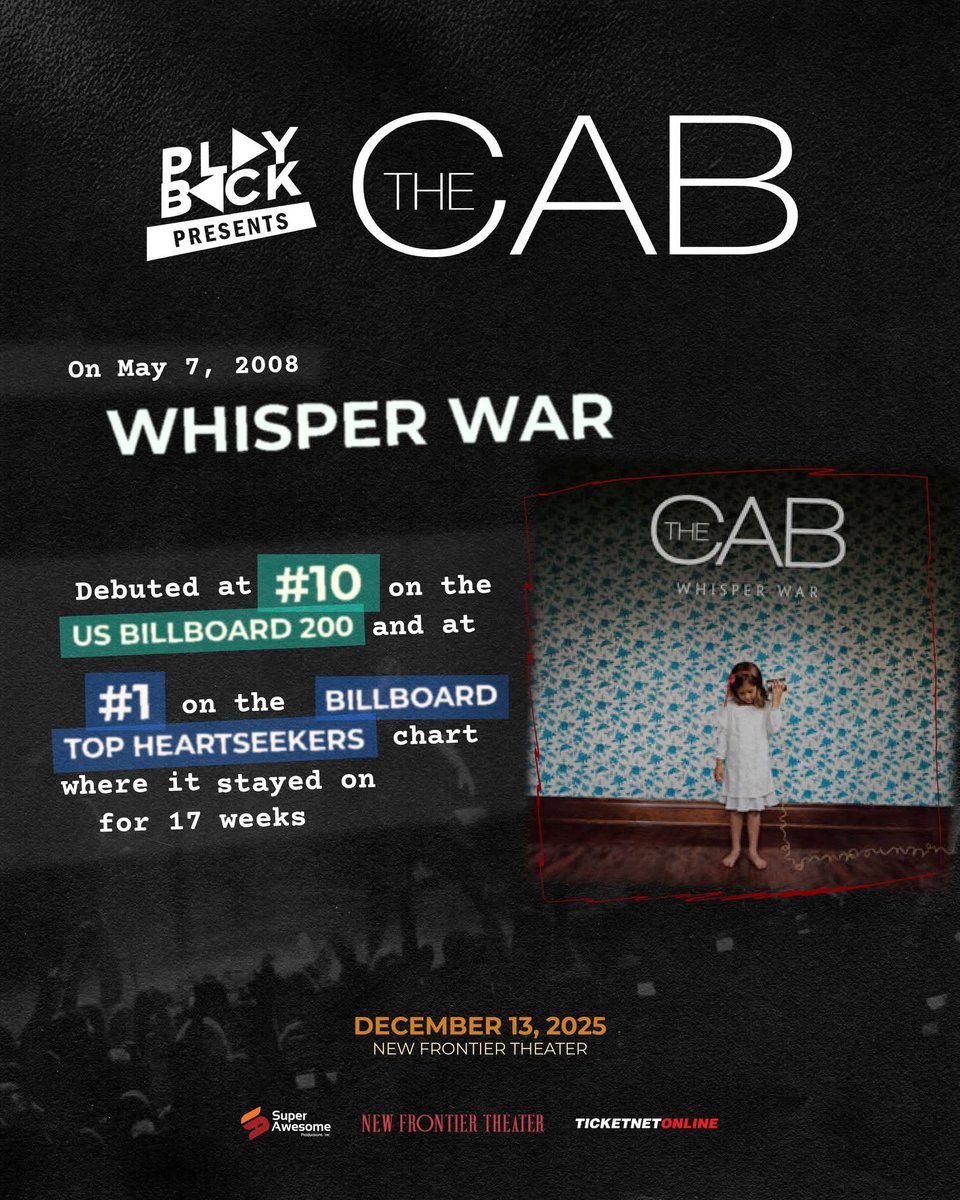 playback_fest's tweet image. Fun fact: Whisper War debuted on Billboard in 2008 and made waves for 17 straight weeks!

Now it’s making its way to Manila — live and louder than ever! 
Tickets are almost out! Secure your slots now at ticketnet.com.ph/event-detail/T… and TicketNet outlets nationwide! 

#PlaybackPresents
