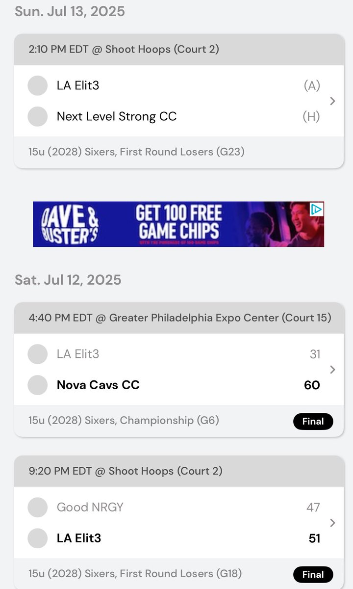 LA ELIT3 (@la_elit3) on Twitter photo 15U Demarco dropped a matchup to Nova Cavs CC and defeated Good NRGY to start 1-1 <a href="/madehoops/">MADE Hoops</a> Summer Live 2. They will wrap up the tournament with a matchup vs Next Level Strong CC at 2:10pm on Court 2 #LAE🏀 15U Demarco dropped a matchup to Nova Cavs CC and defeated Good NRGY to start 1-1 <a href="/madehoops/">MADE Hoops</a> Summer Live 2. They will wrap up the tournament with a matchup vs Next Level Strong CC at 2:10pm on Court 2 #LAE🏀