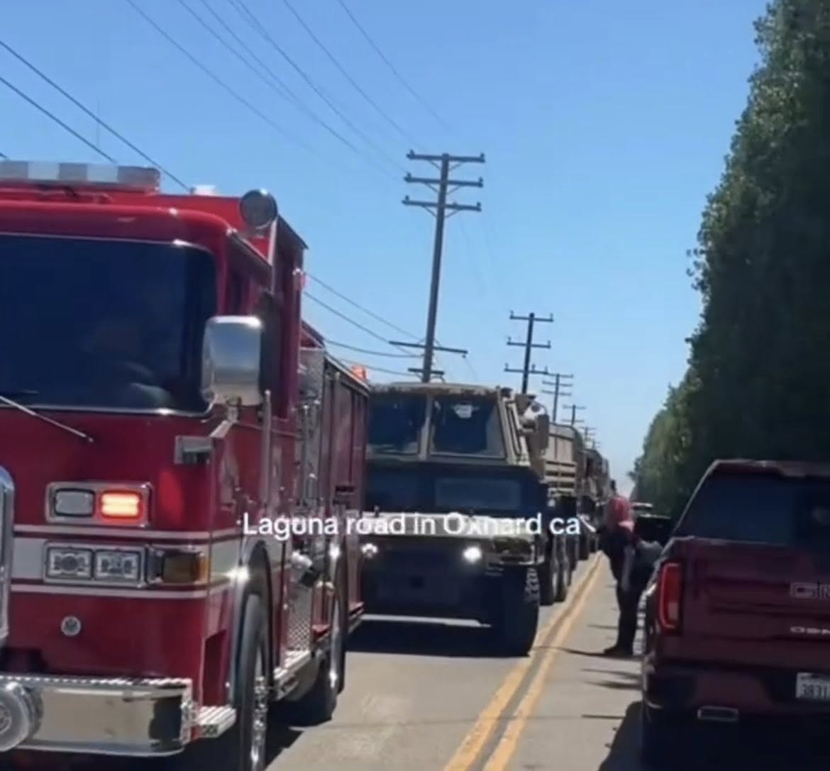 Oxnard Fire Department used their own fire truck to block military vehicles from terrorizing their community.