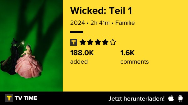 Das Musical kenne ich schon lange, für den Film bin ich sehr spät dran. Hat irgendwie bisher nie gepasst. Ich hoffe, Teil 2 schaffe ich im Kino. Der war nämlich toll🤩 #Wicked tvtime.com/r/3cskF