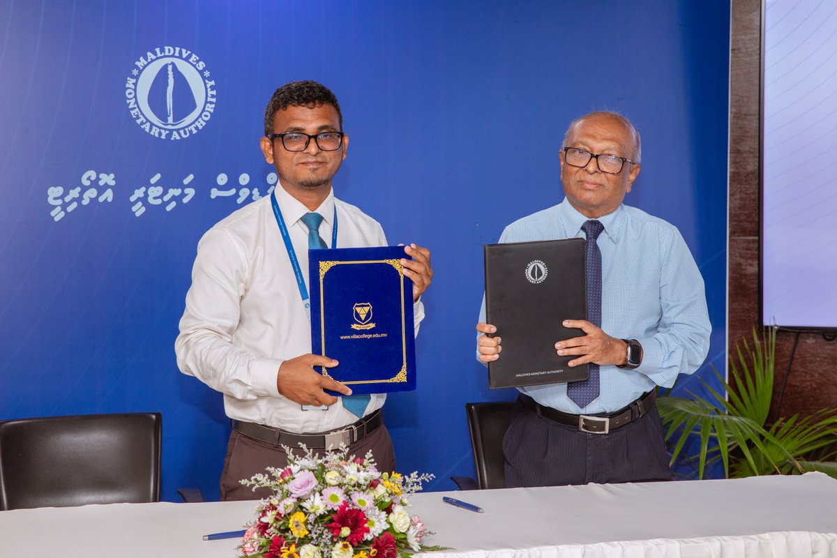MMA (@mma_maldives) on Twitter photo The Maldives Monetary Authority and <a href="/VillaCollegeMv/">Villa College</a> have signed a Memorandum of Understanding today to provide training and conduct joint research. This partnership will strengthen capacity building and support evidence-based initiatives. The Maldives Monetary Authority and <a href="/VillaCollegeMv/">Villa College</a> have signed a Memorandum of Understanding today to provide training and conduct joint research. This partnership will strengthen capacity building and support evidence-based initiatives.