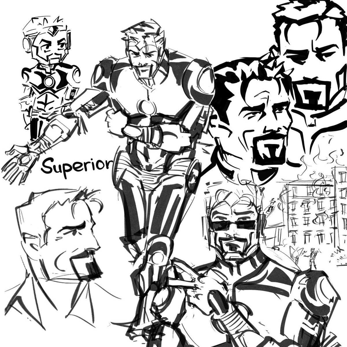 sketches with #stony in suits. perfect and armor mark 72