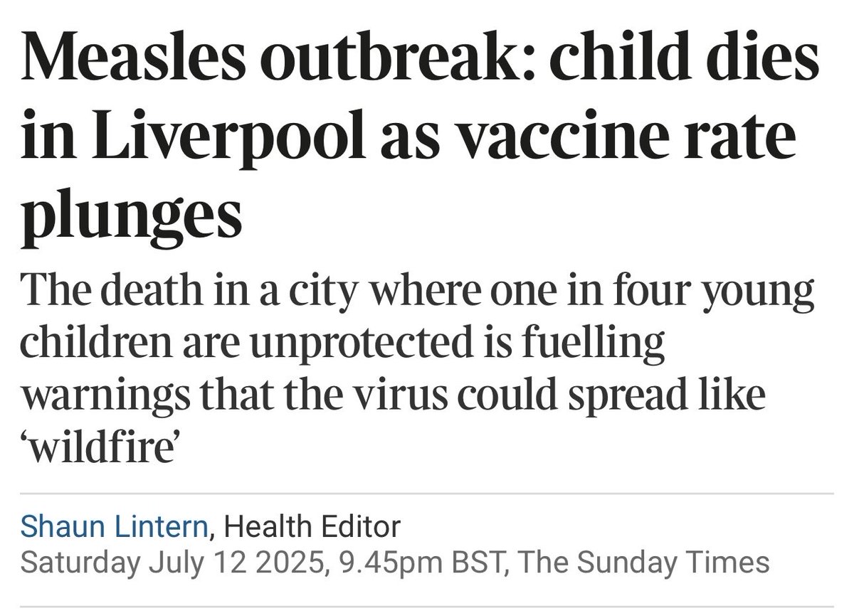 Heartbreaking to read of a child in the UK dying from an entirely preventable infectious disease. Measles can be a vicious &amp; deadly illness. The MMR vaccine offers superb protection &amp; there is NO link between the vaccine and autism, contrary to what many medical charlatans try to