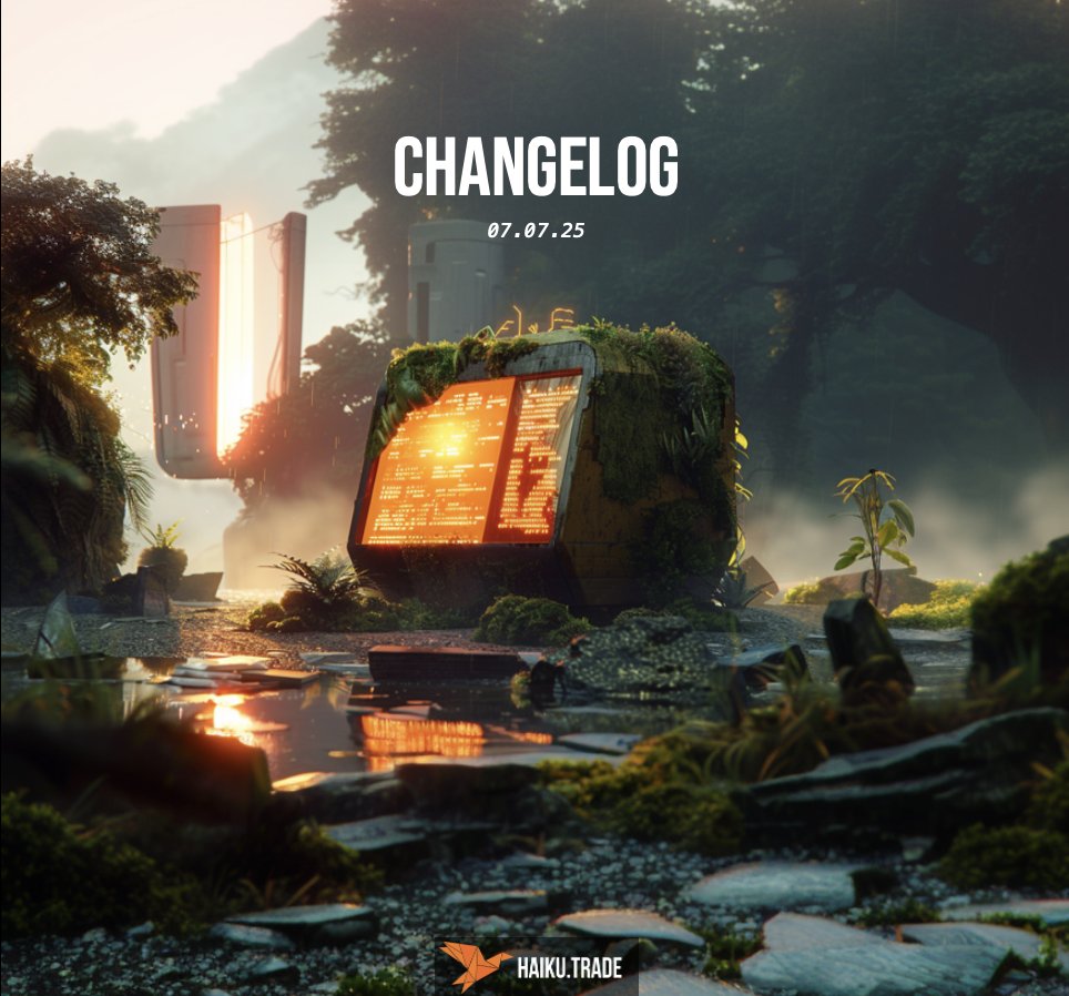 HaikuTrade's tweet image. Haiku Changelog | Week of July 07, 2025

✨ Feature Drops:
• Haiku Leaderboard &amp;amp; Haiku Karma are NOW LIVE! See your points and progress in your very own Sigil Profile screen, and track how you stack up compared to others @ haiku.trade 
• Build your streak to apply a…