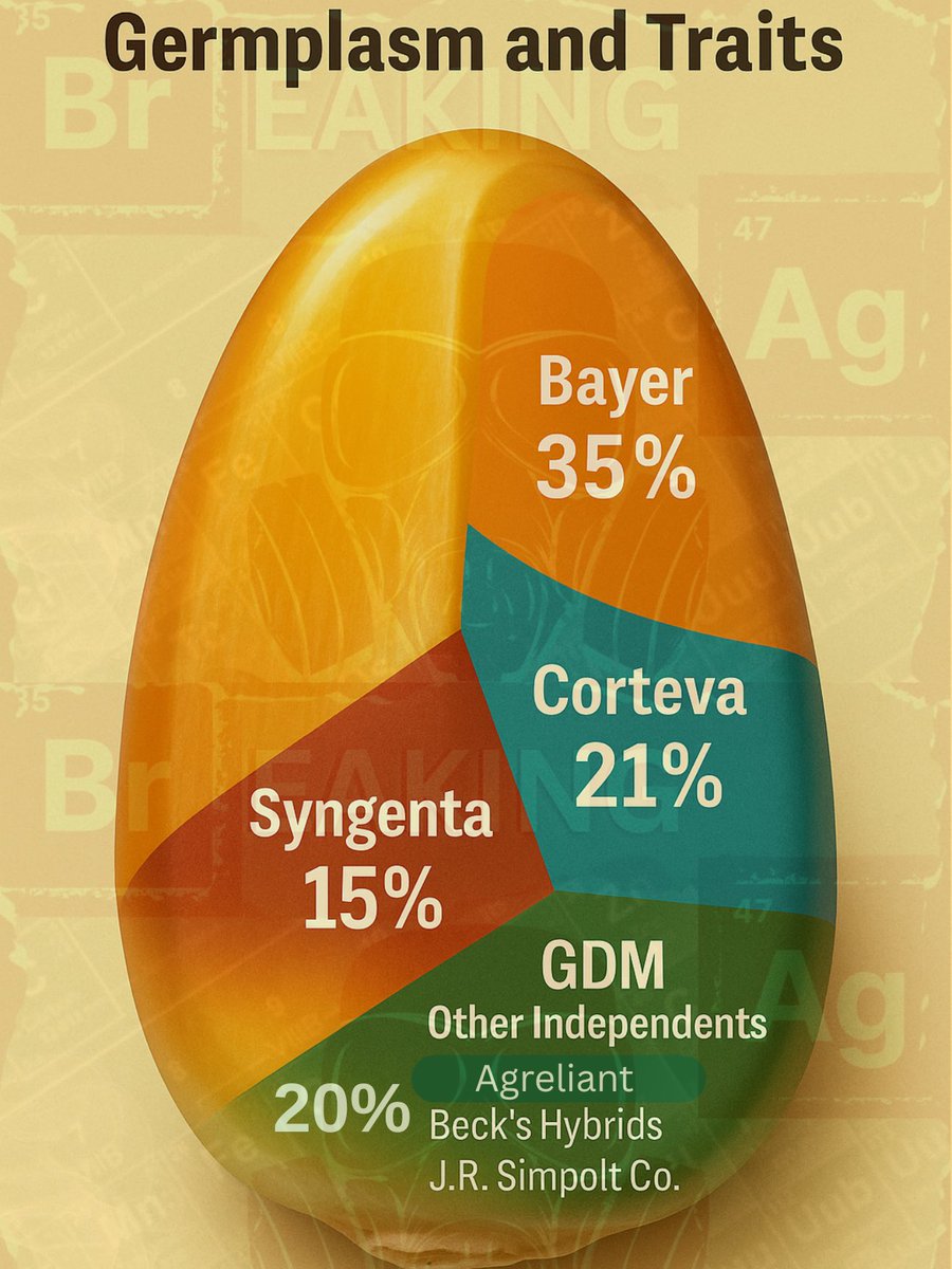 BreakingAg's tweet image. Market share estimates as of July 2025 in corn traits and germ plasm. 

* @StineSeed is tough to nail down their share as trading of traits and germ plasm are part of everyday business skewing numbers. 

@BayerCropProUS @SyngentaUS @CortevaUS