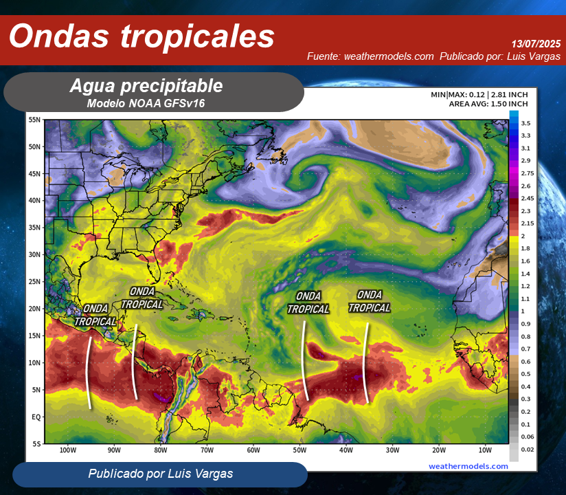 #13Jul Hasta la fecha se han formado 18 ondas tropicales en el Atlántico-Caribe. Recordemos que en una temporada el promedio es de 58. Esta es la situación actual de las mismas:
▶️En la imagen se observan dos ondas que han pasado al Pacífico.
▶️La que transitó por Venezuela desde