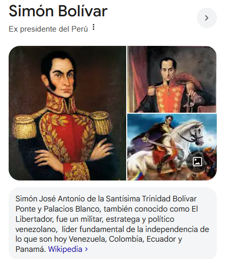 hernanrosas's tweet photo. Me conseguí esta sorpresa buscando a Simón Bolívar en Google. Fíjense lo que ponen debajo del nombre https://t.co/nsh1gZF6HH