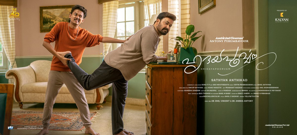 Mohanlal's tweet image. #Hridayapoorvam official poster
#August28 #OnamRelease
#SathyanAnthikad @antonypbvr @MalavikaM_
#sangeethprathap @aashirvadcine @AVDdxb
#sonuTP #akhilsathyan #anoopsathyan