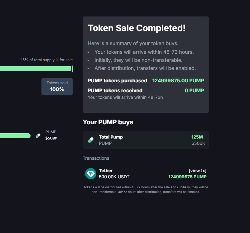 luoquecrypto's tweet image. 也抢到了一点 $pump 。

提前就想好了大头去链上抢，到时候可以充值币安，小头去gate，防止pump官网崩掉。但是没想到cex的抢购先崩了，pump官网除了出了让你继续kyc的bug外一切丝滑，这个bug也在70%进度左右修复好了。

gate虽然崩了，还好我机智，及时提现，最后也赶上末班车。