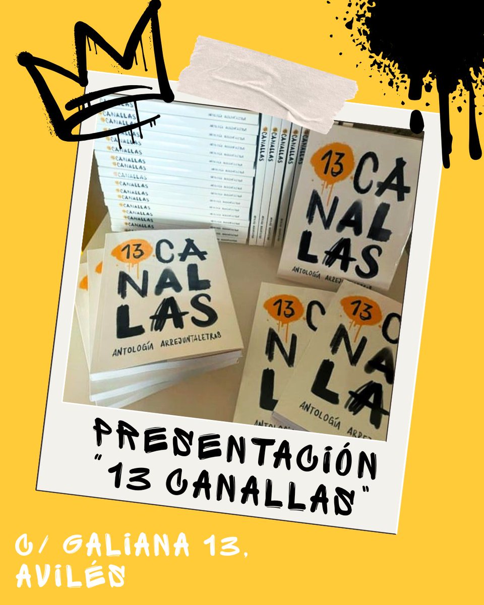 ¡Tenemos una noticia increíble🥳!
El próximo SÁBADO 19 a las 12:30, haremos la primera presentación de "13 Canallas" en Avilés. 
Nos acompañarán algunos de los autores ✍️, sortearemos un libro📘 y habrá ejemplares por si los queréis comprar. 
O esperamos en C/Galiana ,13, Avilés