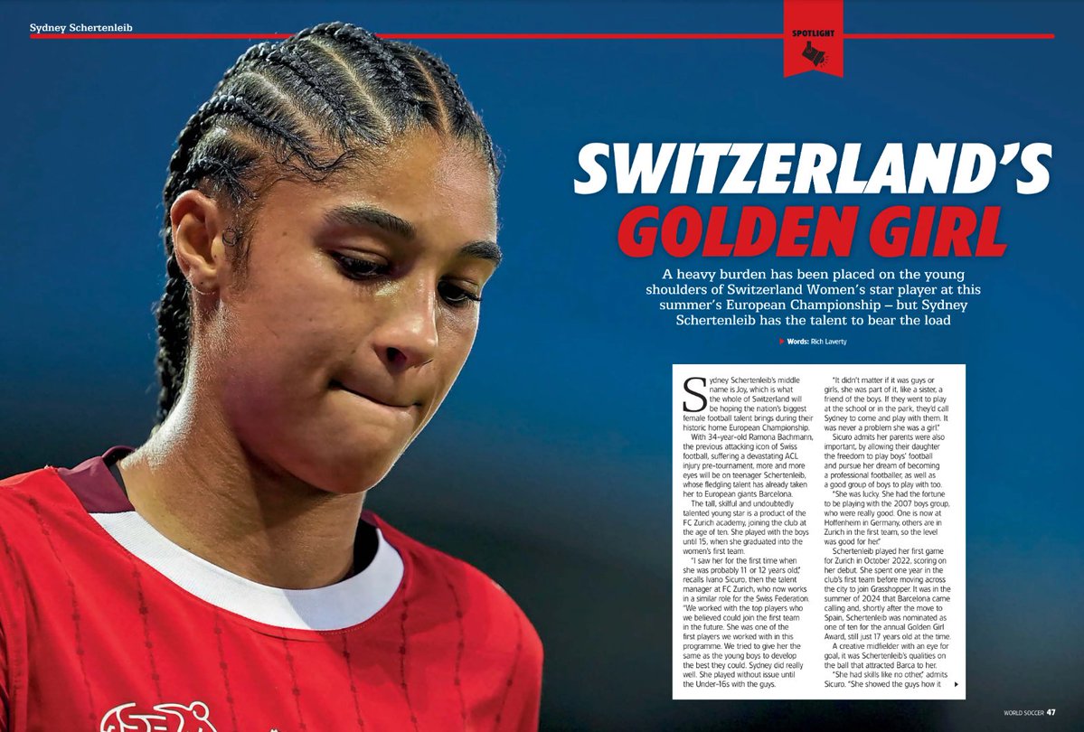 Rich Laverty (@richjlaverty) on Twitter photo I profiled Swiss sensation Sydney Schertenleib in the latest issue of <a href="/WorldSoccerMag/">World Soccer</a>, speaking to her former coaches in Switzerland.
Out today: shop.kelsey.co.uk/single-issue/wโฆ I profiled Swiss sensation Sydney Schertenleib in the latest issue of <a href="/WorldSoccerMag/">World Soccer</a>, speaking to her former coaches in Switzerland.
Out today: shop.kelsey.co.uk/single-issue/wโฆ
