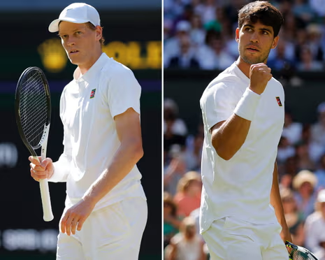 DDNewslive's tweet photo. #Wimbledon2025 ||

World No. 1 #JannikSinner of Italy will face two-time defending champion #CarlosAlcaraz of Spain in the Men's Singles final at the All England Club. 

The match is scheduled to begin at 8:30 PM Indian Standard Time.

#Wimbledon | #WimbledonFinal https://t.co/ljQvtw2Mol