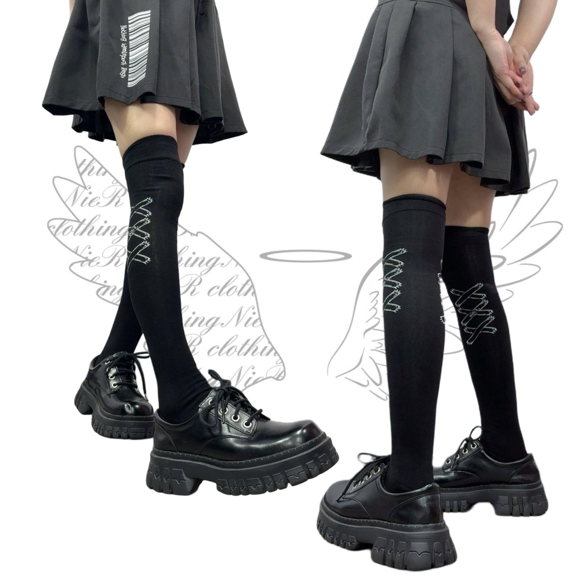 h.NAOTOコラボ ニーハイソックス 2025 MOSOX NEW COLLECTION]切り替えニーハイソックス[品番