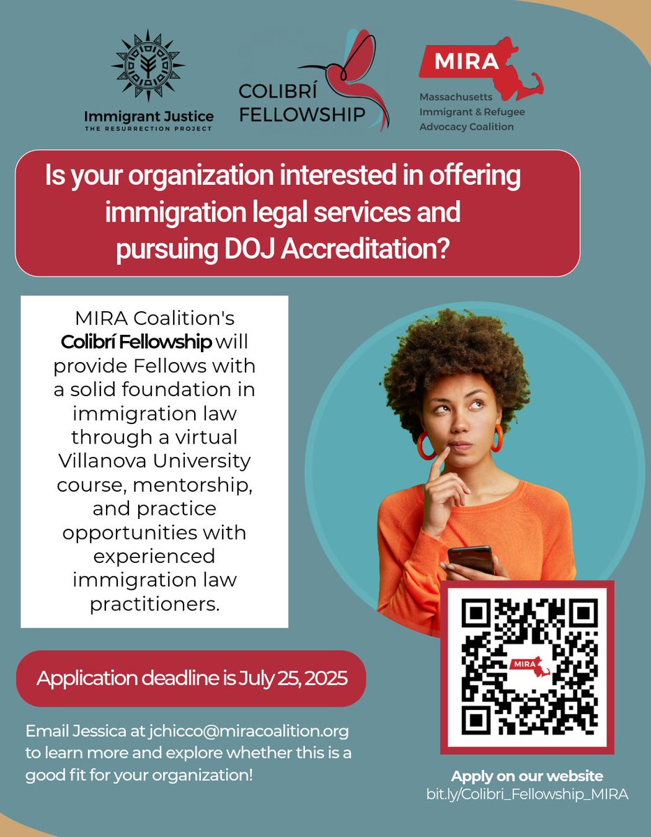 MIRACoalition's tweet image. Apply for the MIRA's Colibrí Fellowship!
Learn more at miracoalition.org/colibri/
🚨 Application deadline is July 25, 2025
Than you @resurrectionproject for partnering with us!