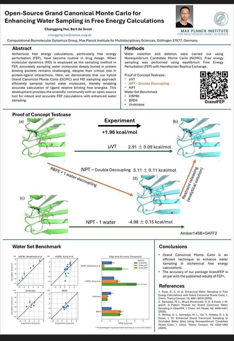4SPQutXMsAXsPzJ's tweet image. I have a poster at CCPBioSim presenting our new development on GCMC RBFE. See you in Southampton. #CCPBioSim
