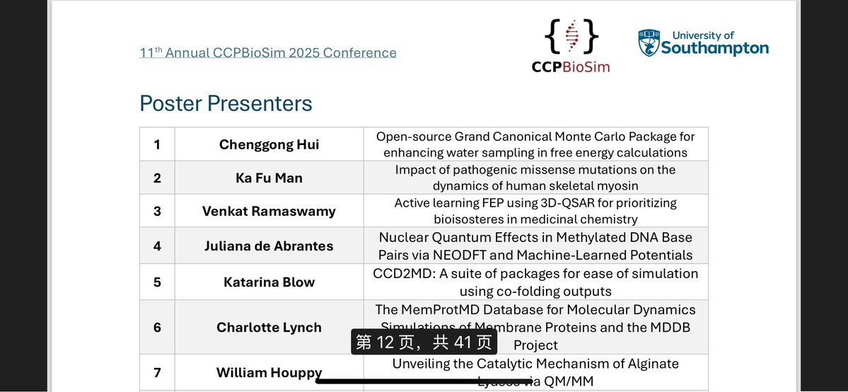 4SPQutXMsAXsPzJ's tweet image. I have a poster at CCPBioSim presenting our new development on GCMC RBFE. See you in Southampton. #CCPBioSim