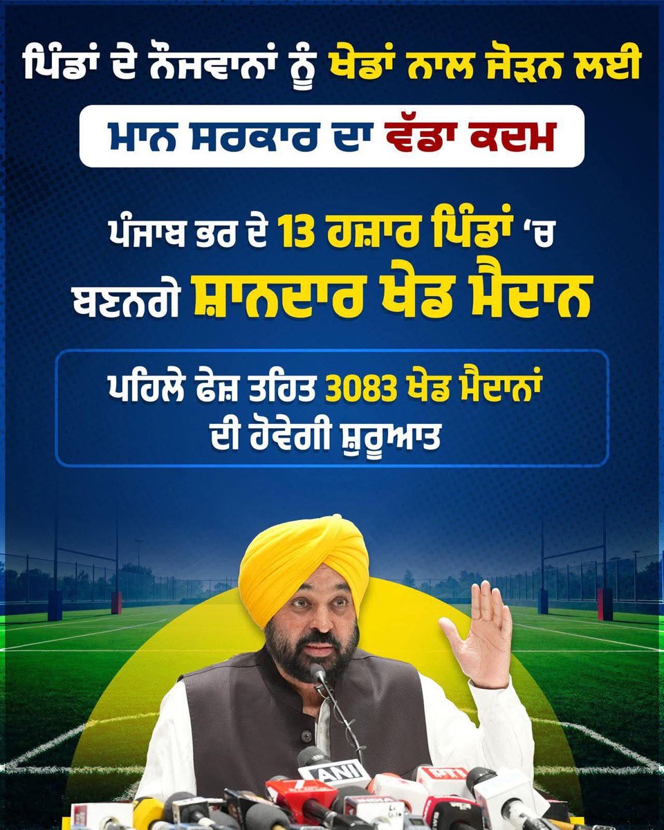 ਪਿੰਡਾਂ ਦੇ ਨੌਜਵਾਨਾਂ ਨੂੰ ਖੇਡਾਂ ਨਾਲ ਜੋੜਨ ਲਈ 
ਮਾਨ ਸਰਕਾਰ ਦਾ ਵੱਡਾ ਕਦਮ