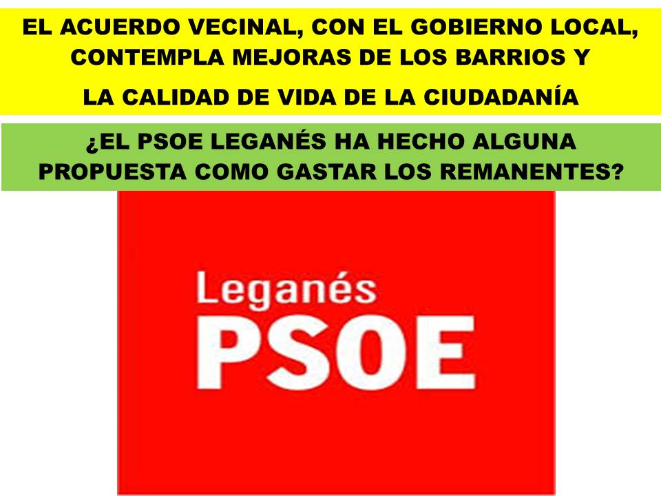 #Leganés
La ciudadanía debe saber que cuando el PSOE Leganés, gobernó en la anterior legislatura, gastó los remanentes de tesorería en asfaltar, un espacio infantil…

¿Por qué ahora no se pueden gastar en mejoras de los barrios y en servicios para las vecinas/os?