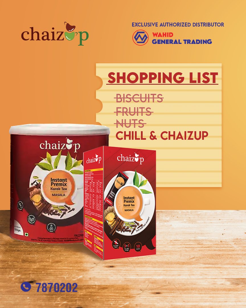 WGTMDV's tweet image. 📝 The ultimate shopping list always has Chaizup and chill! ☕

Bold flavors, instant comfort – don’t forget to stock up!

#Chaizup #TeaTimeEssential #ShopAndSip #WahidhGeneralTrading