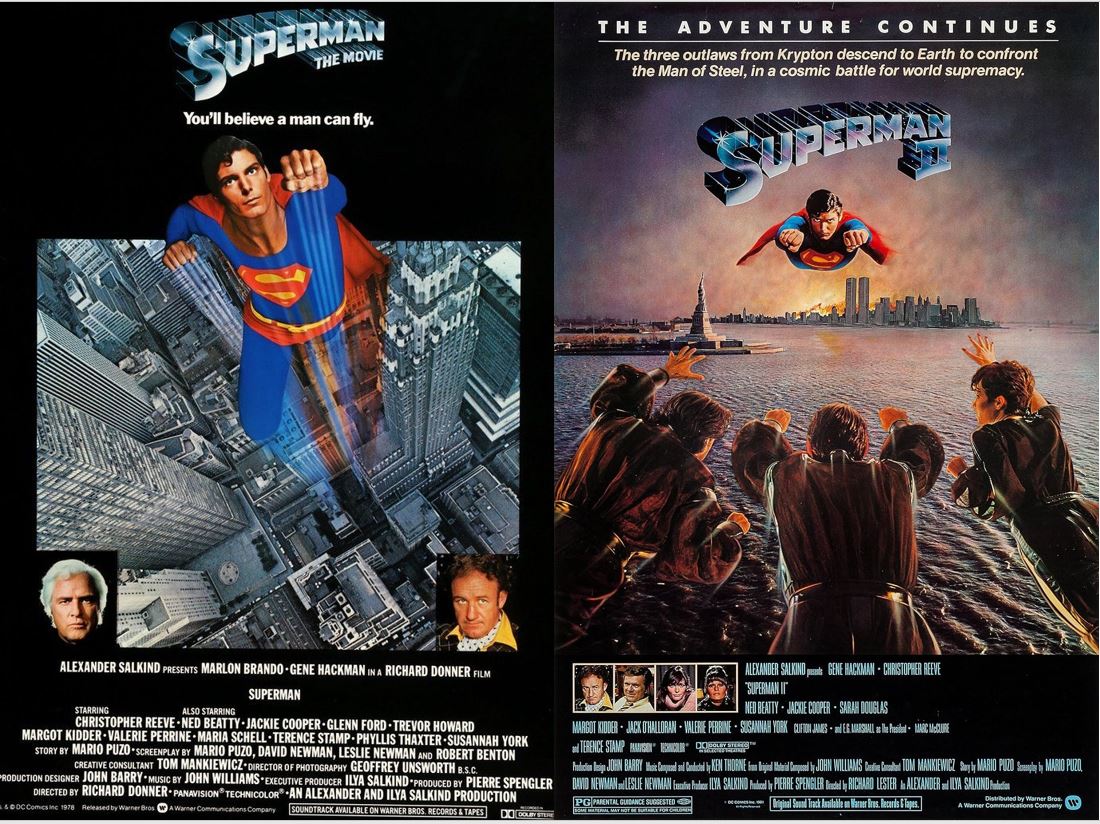 Superman I e II. Apesar dos clássicos dos clássicos com Christopher Reeve o nome dele aparece ainda depois do Marlon Brando e do Gene Hackman. Bobos para os padrões atuais mas fantásticos para época.