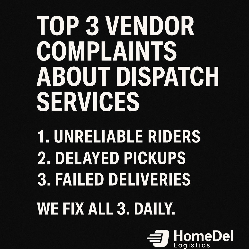 Vendors, what’s your daily delivery headache?

Delayed delivery?

Order cancellation?

Payment wahala?

We solve these issues daily for 50+ vendors.
If you're scaling, your logistics must scale too.
Let's fix it this week.
📦 DMs open.