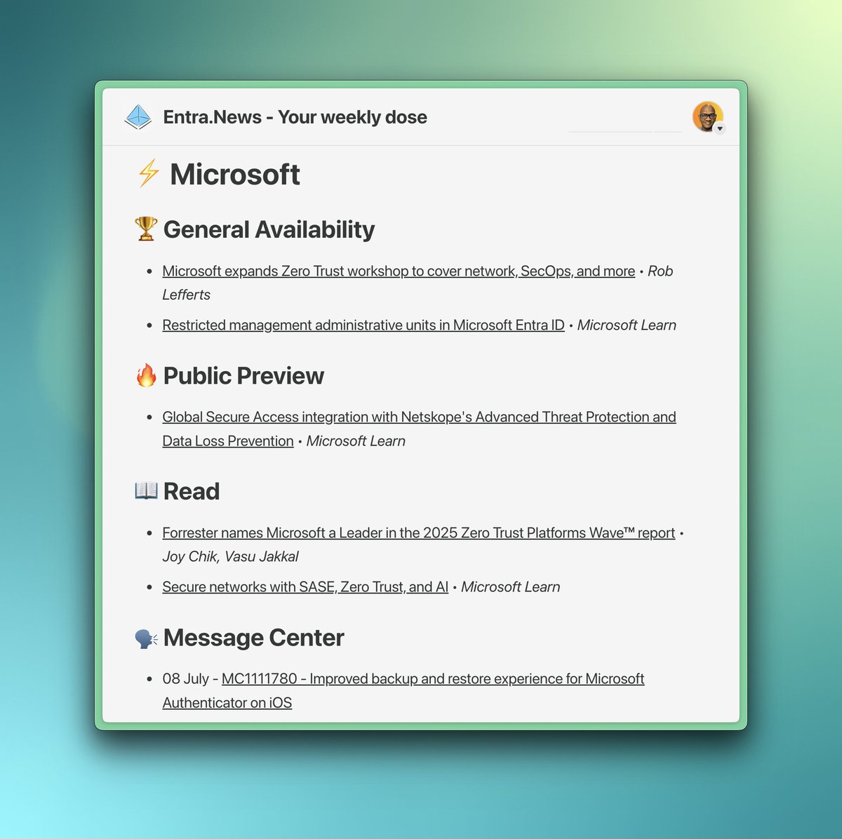 merill's tweet image. Have you checked out this week's Entra newsletter?
Get the latest at entra.news/p/entra-news-1…