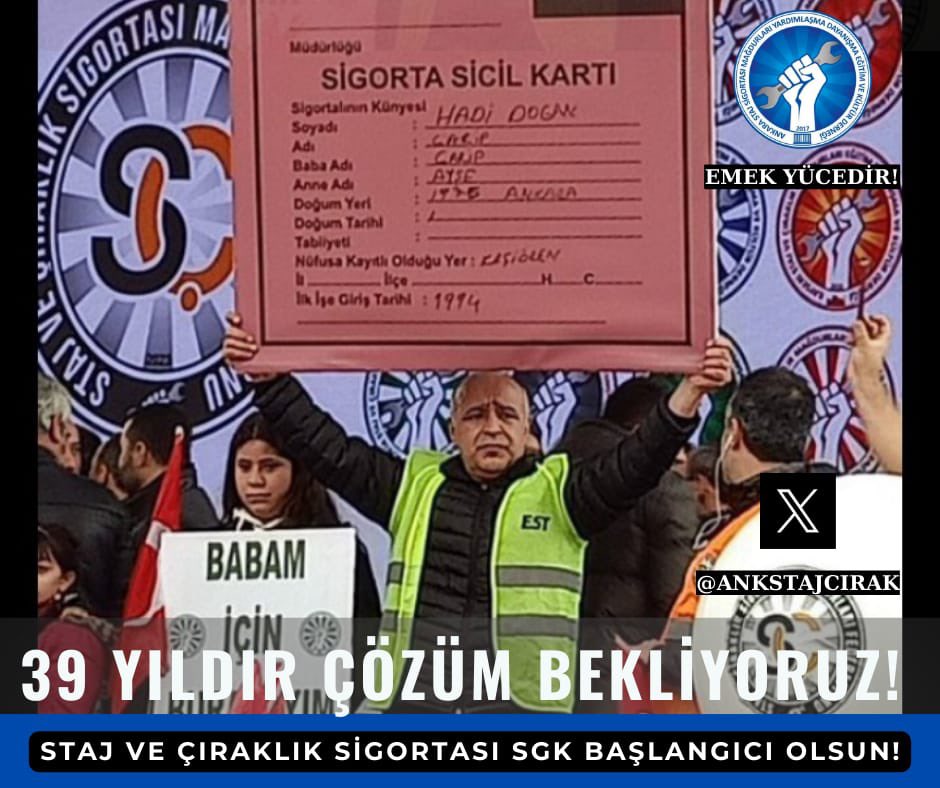 ANKARA STAJ ÇIRAKLIK DERNEĞİ (@ankstajcirak) on Twitter photo 🔷Bu mağduriyete son vermek sizin elinizde sayın yetkililer‼️
<a href="/mvalitemur/">Ali TEMÜR</a>
<a href="/mvnazimelmas/">Prof. Dr. Nazım Elmas</a>
<a href="/celalettin_kose/">Av. Celalettin Köse</a>
<a href="/AbdulkadirOzl/">Abdulkadir Özel</a>
<a href="/ademyesildal/">Adem Yeşildal.🇹🇷</a>
<a href="/HuseyinYayman/">Hüseyin Yayman🇹🇷</a>
<a href="/kemalkarahanmv/">Kemal Karahan</a>
<a href="/canturkalagoz/">Cantürk Alagöz</a>
<a href="/mugokgoz32/">Mehmet Uğur Gökgöz</a>
<a href="/avosmanzabun/">Av.Osman Zabun</a>
<a href="/avademyildirim/">Adem YILDIRIM</a>
<a href="/ErsagunYucel/">A. Ersagun Yücel</a>
<a href="/azmiekinci34/">AZMİ EKİNCİ</a>
<a href="/bayramsenocak/">Bayram Şenocak 🇹🇷</a> 🔷Bu mağduriyete son vermek sizin elinizde sayın yetkililer‼️
<a href="/mvalitemur/">Ali TEMÜR</a>
<a href="/mvnazimelmas/">Prof. Dr. Nazım Elmas</a>
<a href="/celalettin_kose/">Av. Celalettin Köse</a>
<a href="/AbdulkadirOzl/">Abdulkadir Özel</a>
<a href="/ademyesildal/">Adem Yeşildal.🇹🇷</a>
<a href="/HuseyinYayman/">Hüseyin Yayman🇹🇷</a>
<a href="/kemalkarahanmv/">Kemal Karahan</a>
<a href="/canturkalagoz/">Cantürk Alagöz</a>
<a href="/mugokgoz32/">Mehmet Uğur Gökgöz</a>
<a href="/avosmanzabun/">Av.Osman Zabun</a>
<a href="/avademyildirim/">Adem YILDIRIM</a>
<a href="/ErsagunYucel/">A. Ersagun Yücel</a>
<a href="/azmiekinci34/">AZMİ EKİNCİ</a>
<a href="/bayramsenocak/">Bayram Şenocak 🇹🇷</a>