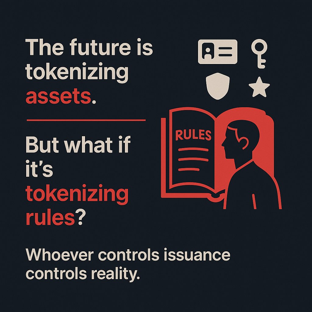 Everyone's focused on tokenizing assets.

But what if the real move is tokenizing rules?

Laws. Access. Identity. Reputation.

Whoever controls issuance, controls reality.

That’s why open networks like $RVN matter more than they realize.