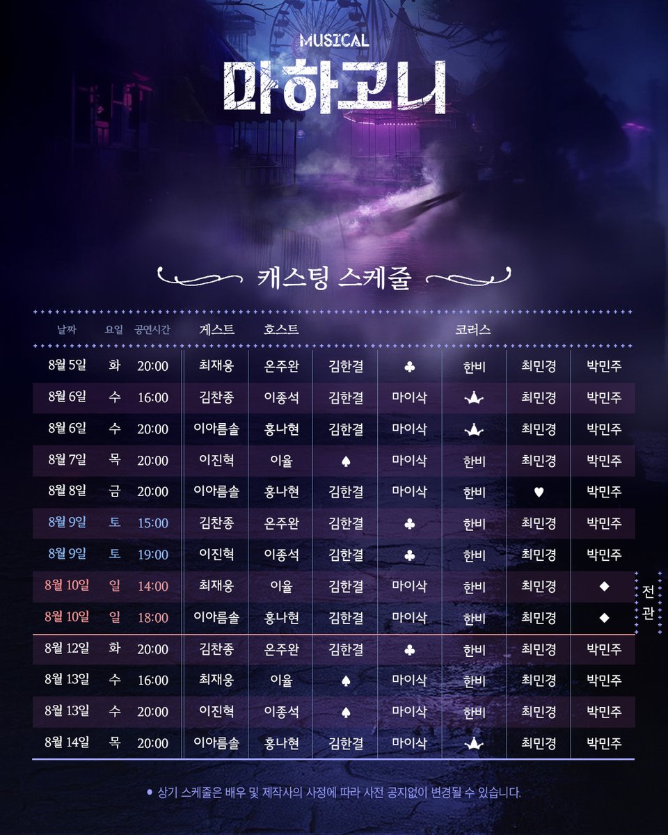 m_mahagonny's tweet image. [뮤지컬 #마하고니]

🚪3차 티켓 오픈 안내

티켓 오픈 | 7월 16일(수) 오전 11시
오픈 기간 | 8월 5일(화) – 8월 24일(일)
예  매  처 | 티켓링크, NOL티켓(인터파크)

*일부 회차 전관으로 추후 오픈 예정입니다
*자세한 내용은 이미지 참고 부탁 드립니다. 

-
Musical MAHAGÖNNY
2025. 06. 17 -…