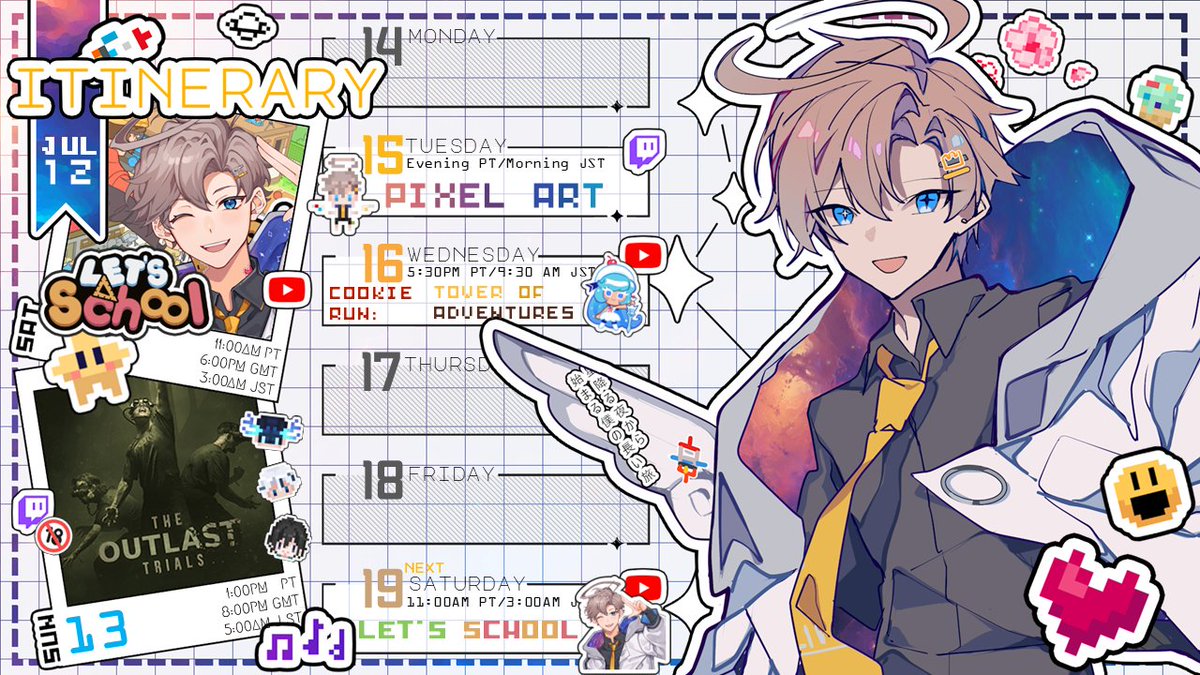 Royai_MilkMilk's tweet image. 【 🚀 Travel Itinerary 】Week of July 12th
New PC soon !! Look forward to a less scuffy Roy coming to a stream new YOU 🫵
#MilkMilkMedia