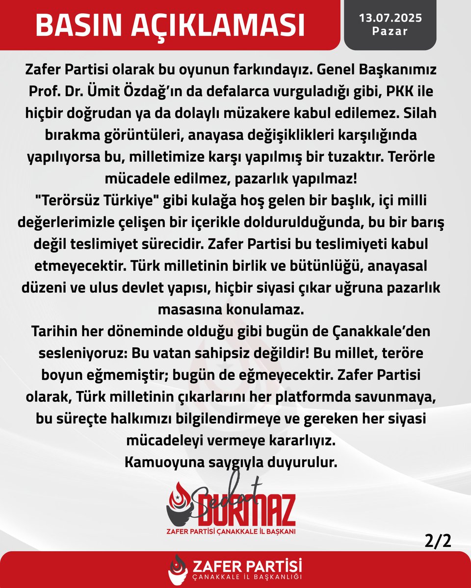 Zafer Partisi Çanakkale İl Başkanlığı (@zaferpartisi17) on Twitter photo İl Başkanımız Sedat Durmaz'ın basın açıklamasıdır..
<a href="/zaferpartisi/">Zafer Partisi</a>
<a href="/umitozdag/">Ümit Özdağ</a>
<a href="/sdtdrmz_/">Gazi Sedat Durmaz</a>
#Öyledurma
#ZafereKatıl İl Başkanımız Sedat Durmaz'ın basın açıklamasıdır..
<a href="/zaferpartisi/">Zafer Partisi</a>
<a href="/umitozdag/">Ümit Özdağ</a>
<a href="/sdtdrmz_/">Gazi Sedat Durmaz</a>
#Öyledurma
#ZafereKatıl