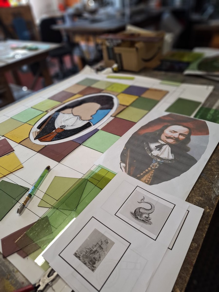 rdwglass's tweet image. Working on an Admiral De Ruyter stained glass window. Famous for whipping the English Navy in 1667, sailing up the Medway and knicking the King's Flagship. 🫡 🇳🇱🏴🔱 #stainedglass #glasgow #scotland
