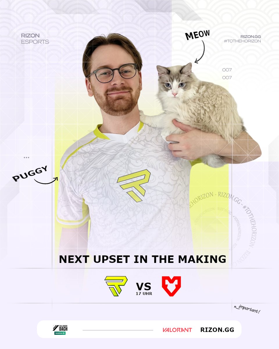 RIZON (@rizondotgg) on Twitter photo Der 2. Matchday der <a href="/valleague_dach/">HanseMerkur Challengers DACH</a> steht an und <a href="/puggyval/">puggy</a>'s Katze geht heute auf Mäusejagd 😼🐭
🆚 <a href="/mousesports/">MOUZ</a>
⏰ 17:00 Uhr
📺 Watchparty bei <a href="/minaakio/">RZN Minaakio</a> ✨
#tothehoRIZON 🦺💛 Der 2. Matchday der <a href="/valleague_dach/">HanseMerkur Challengers DACH</a> steht an und <a href="/puggyval/">puggy</a>'s Katze geht heute auf Mäusejagd 😼🐭
🆚 <a href="/mousesports/">MOUZ</a>
⏰ 17:00 Uhr
📺 Watchparty bei <a href="/minaakio/">RZN Minaakio</a> ✨
#tothehoRIZON 🦺💛