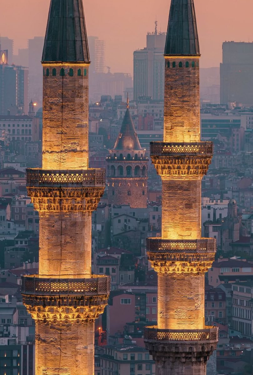 Süleymaniye Camii minareleri arasından Galata Kulesi