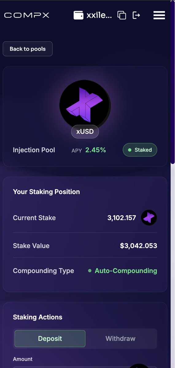 Xxiled1's tweet image. Small sneak peak of WIP for our new staking pool pages - each pool gets its own page - we’re getting rid of the modals!
I’ll put a demo up later this week of the swipe to confirm transaction buttons - they are pretty sweet.