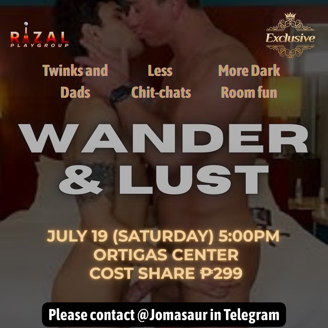 Rizal Playgroup Exclusive
July 19, 2025 (Saturday)

Early doortime for early fun

Pm me at TG <a href="/jomasaur/">jomasaur</a>
