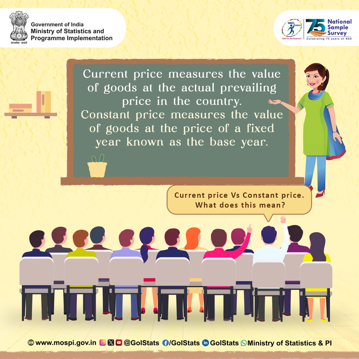 Ministry of Statistics and Programme Implementation (MoSPI) brings out the estimates of GDP at both current and constant prices to provide a comprehensive view of the Indian economy.  GDP is derived from administrative sources, surveys, and censuses conducted by the central and