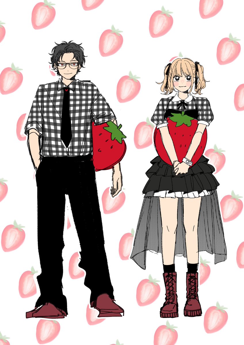 nrk424's tweet image. 表紙の別パターンのラフ２つ、こんな感じでした！
🍓#メガネ時々ヤンキーくん🍓