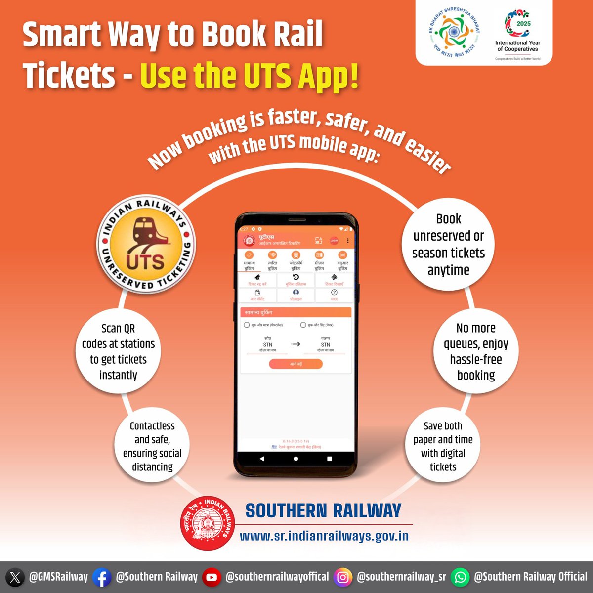drmmadurai's tweet photo. Why wait in line when you can book on the go? ๐ซ๐ฑ
Get your unreserved or season rail tickets instantly with the UTS App!
โ
Contactless travel
โ
QR scan entry
โ
Zero queue hassle
#GoDigital with #SouthernRailway
๐ https://t.co/39gl6NQUnq
#UTSApp #DigitalDayTuesday https://t.co/h9hcrKU4fB