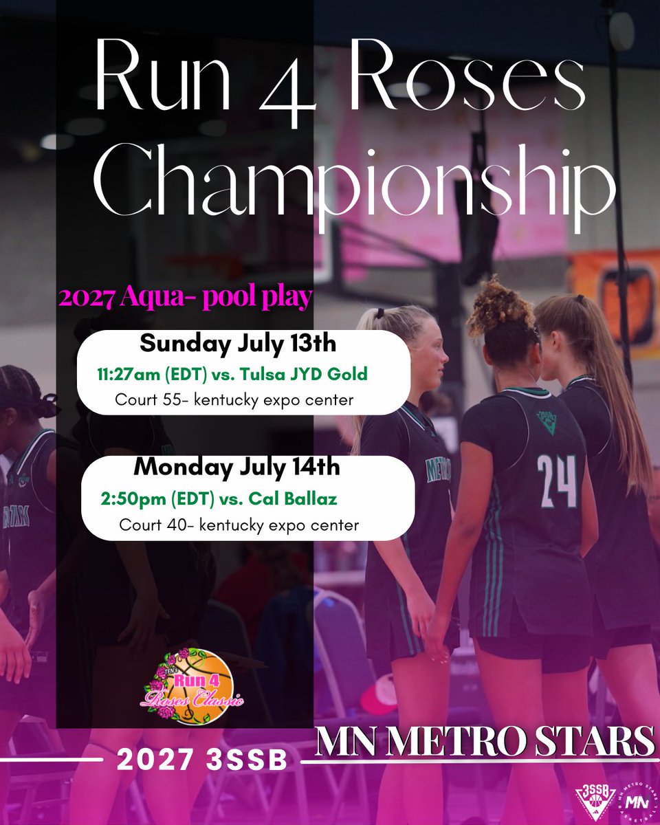 𝟐𝟎𝟐𝟕 𝟑𝐒𝐒𝐁 

𝐑𝐮𝐧𝟒𝐑𝐨𝐬𝐞𝐬 𝐂𝐡𝐚𝐦𝐩𝐢𝐨𝐧𝐬𝐡𝐢𝐩 𝐒𝐜𝐡𝐞𝐝𝐮𝐥𝐞
📍Louisville, KY 

#metrostarsfamily #3SSBGirls