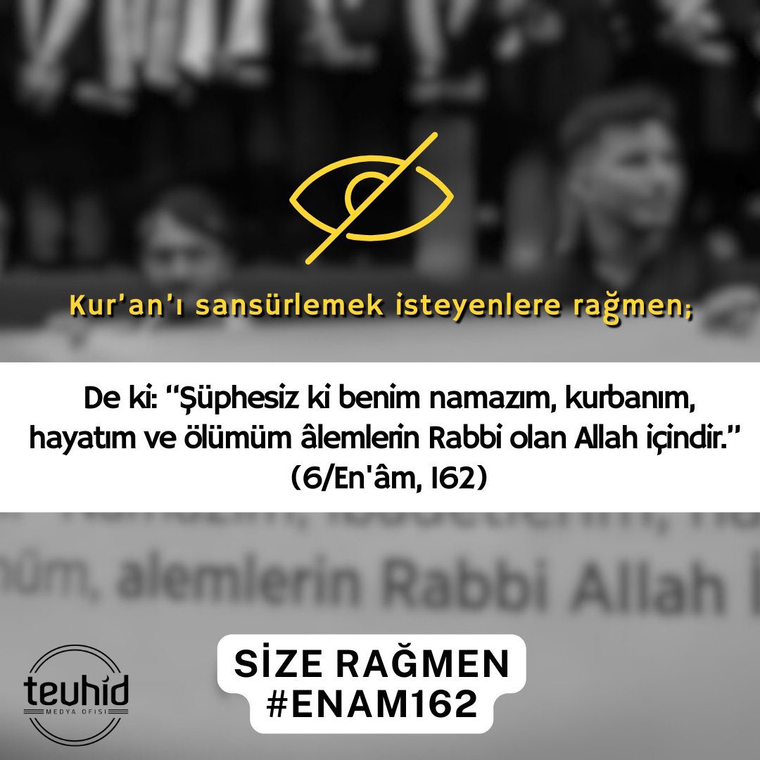 Allah’ın nurunu ağızlarıyla söndürmek istiyorlar. Kâfirler istemese de Allah, nurunu tamamlayacak olandır.
(Saff/8)

#enam162