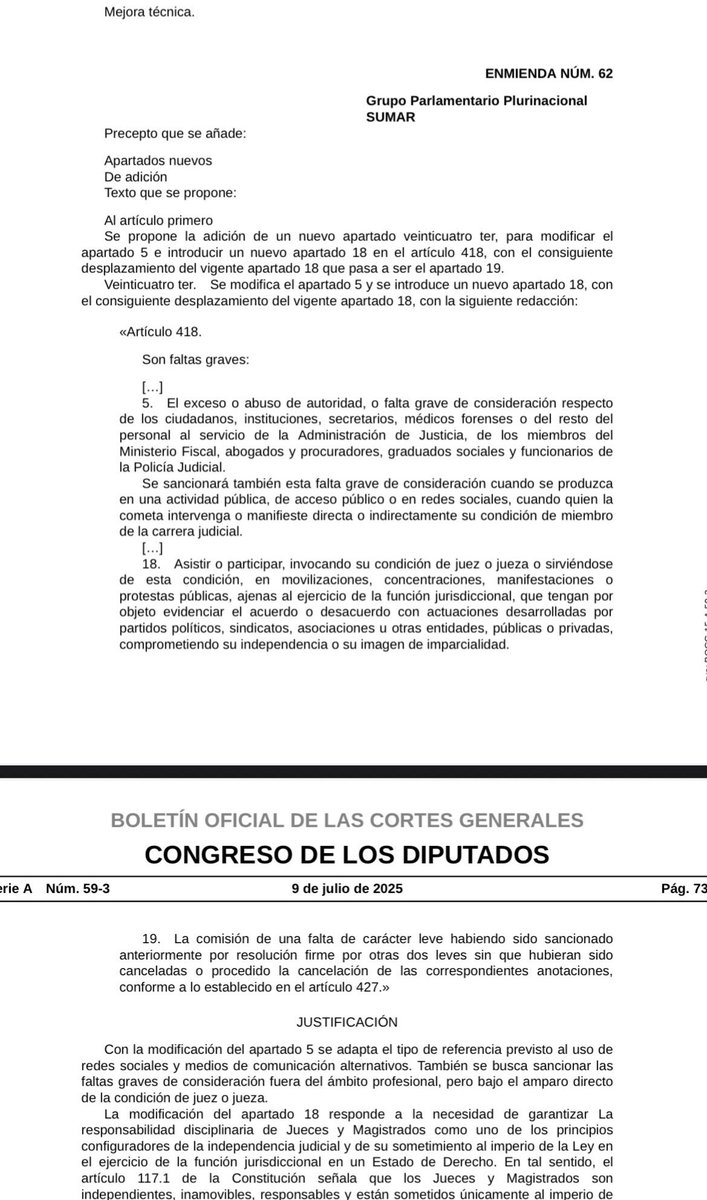 CarlosP59051425's tweet image. Esta enmienda sólo pretende amordazar a jueces y fiscales, conculcando el derecho que les asiste a expresar libremente su opinión.
Nos encontramos ante un nuevo intento de avanzar en la campaña orquestada contra el poder judicial.
Sres. de sumar, dejen de restar derechos.
