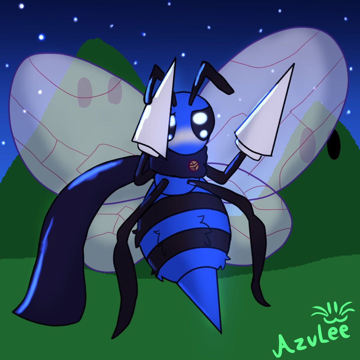 NovurRawr's tweet image. Art Fight Attack of @Cekrophia 's Blue Beedrill OC ! #artfight2025 #artfight #teamcrystals