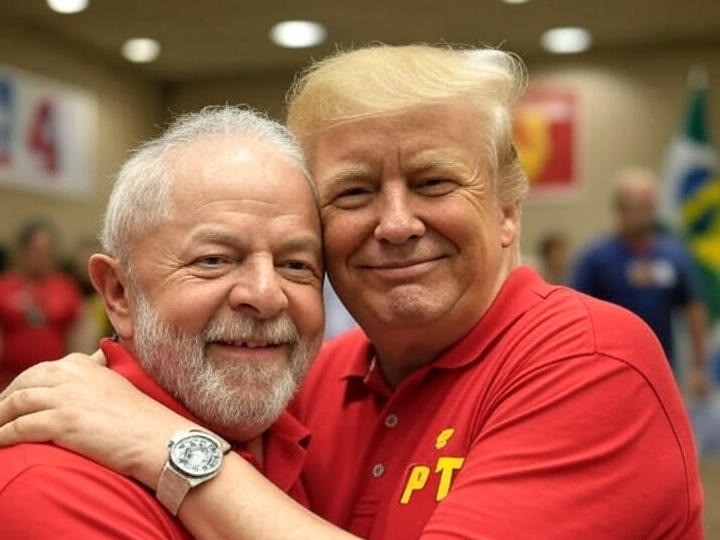 sensacionalista's tweet image. Após taxar super-ricos e impulsionar popularidade de Lula, Trump é convidado a se filiar ao PT